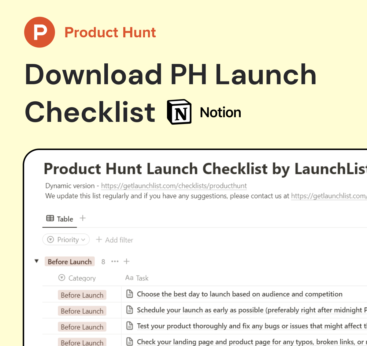 Download Product Hunt Launch Checklist - Notion